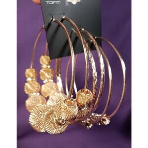 Jonathan Martin Collection 3 Pairs of Large Rose Gold Tone Hoop Earrings, New